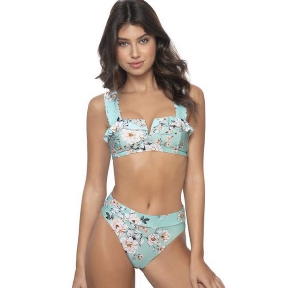 PQ Swim Pily Q high waisted bikini bottom. posies print - Picture 3 of 7